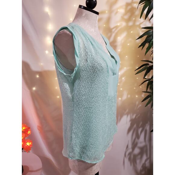 Lord & Taylor 2 Piece Blouse Tank Set Pastel Aqua Blue Top Womens Size M Petite - Picture 4 of 8